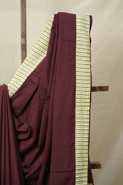 Wine Cotton Patchwork Saree - SRWCPS293