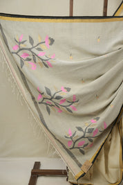 Beige Mul Bengal Cotton Jamdani Saree - SRBBCJS238