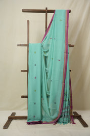 Teal Blue Mul Bengal Cotton Jamdani Saree - SRTBCJS240