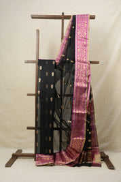 Black Chanderi Silk Saree - SRBCSS430