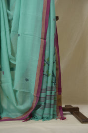 Teal Blue Mul Bengal Cotton Jamdani Saree - SRTBCJS240