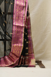 Black Chanderi Silk Saree - SRBCSS430