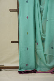 Teal Blue Mul Bengal Cotton Jamdani Saree - SRTBCJS240