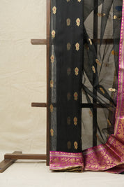 Black Chanderi Silk Saree - SRBCSS430