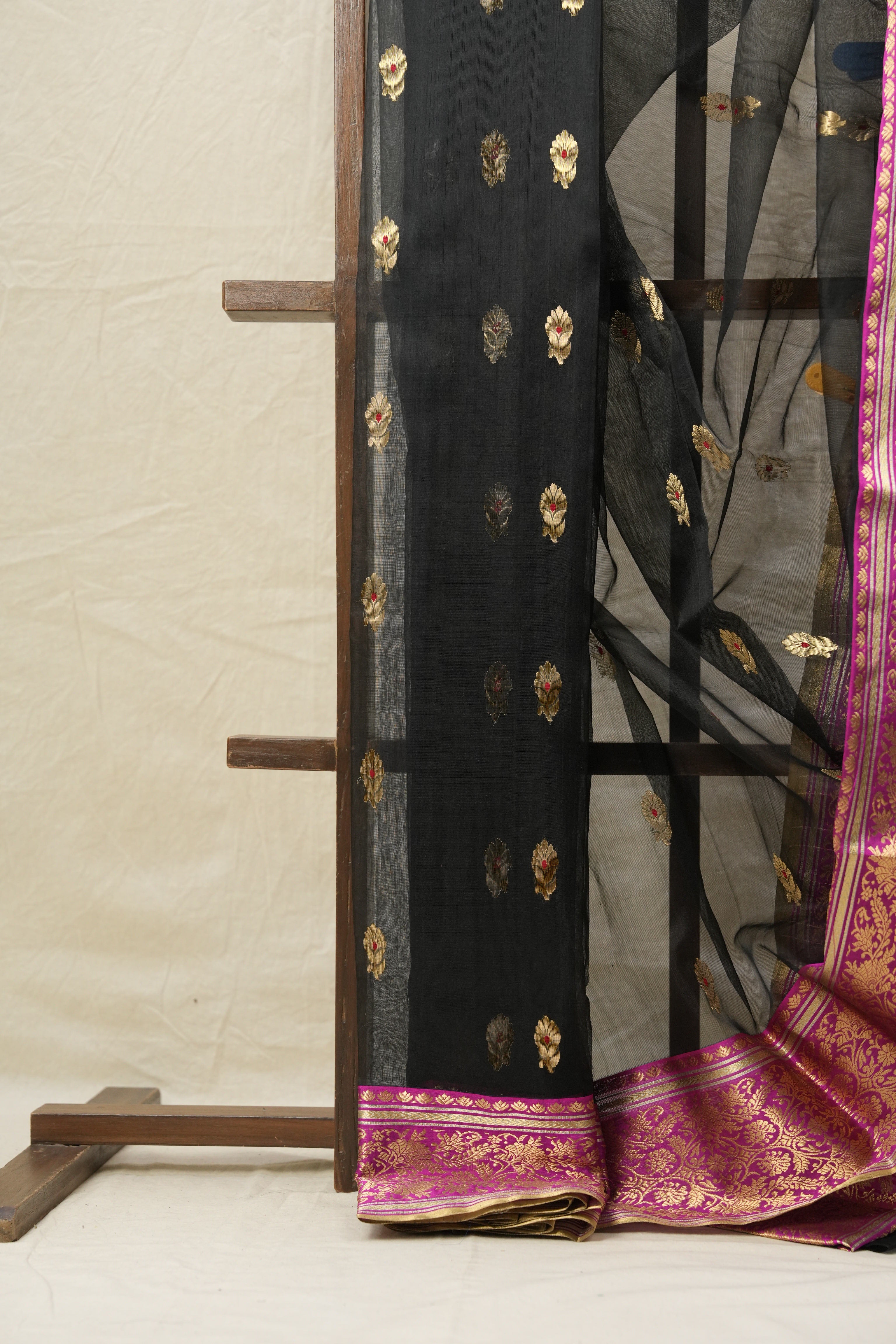 Black Chanderi Silk Saree - SRBCSS430