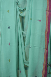 Teal Blue Mul Bengal Cotton Jamdani Saree - SRTBCJS240