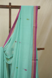 Teal Blue Mul Bengal Cotton Jamdani Saree - SRTBCJS240