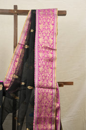 Black Chanderi Silk Saree - SRBCSS430