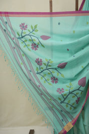 Teal Blue Mul Bengal Cotton Jamdani Saree - SRTBCJS240