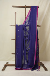 Navy Blue Mul Bengal Cotton Jamdani Saree - SRNBBCJS235