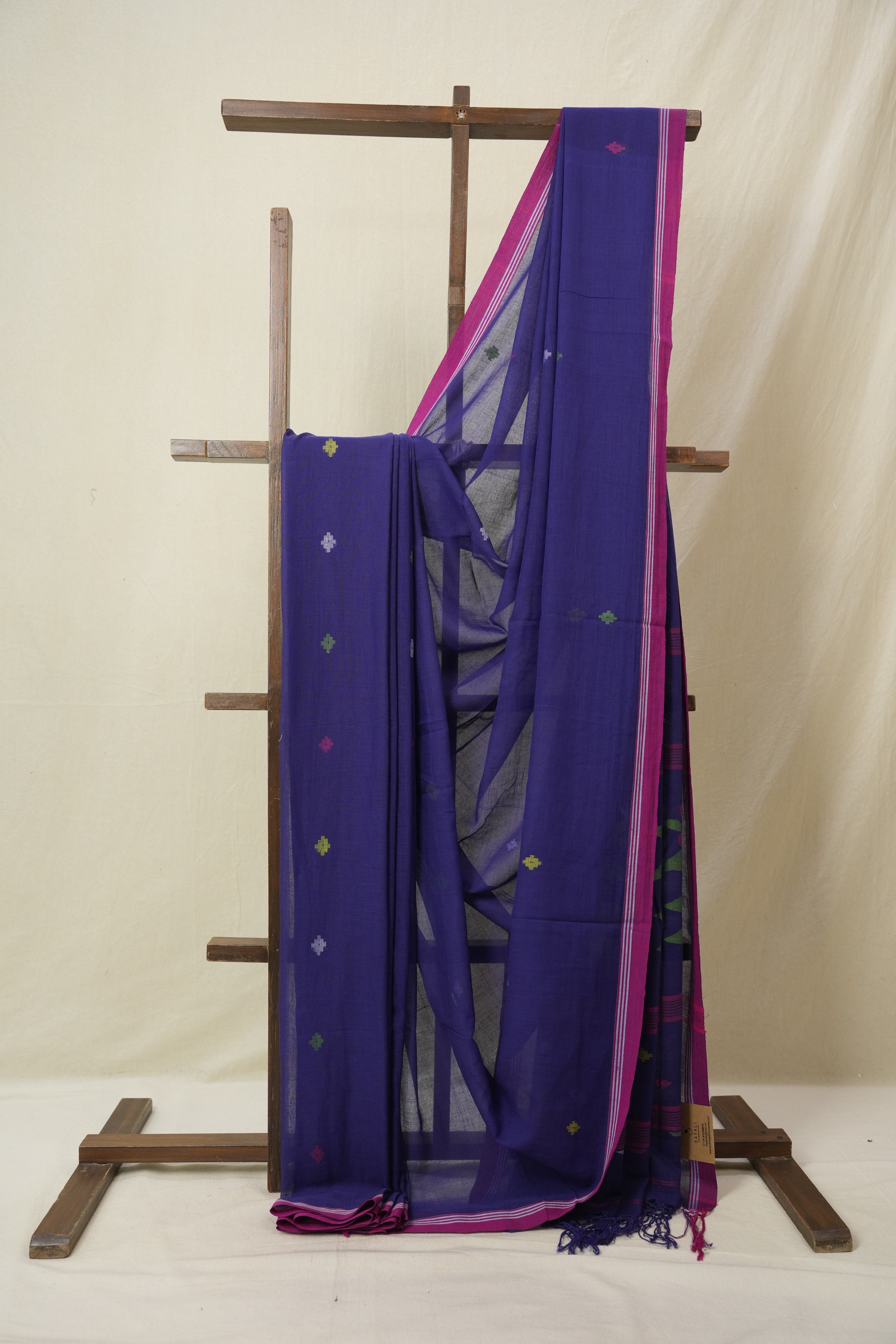 Navy Blue Mul Bengal Cotton Jamdani Saree - SRNBBCJS235