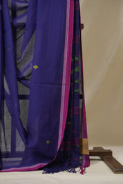 Navy Blue Mul Bengal Cotton Jamdani Saree - SRNBBCJS235
