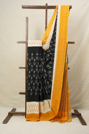 Black Yellow Pochampalli Cotton Ikat Saree - SRBYPCIS553