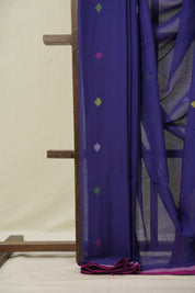 Navy Blue Mul Bengal Cotton Jamdani Saree - SRNBBCJS235