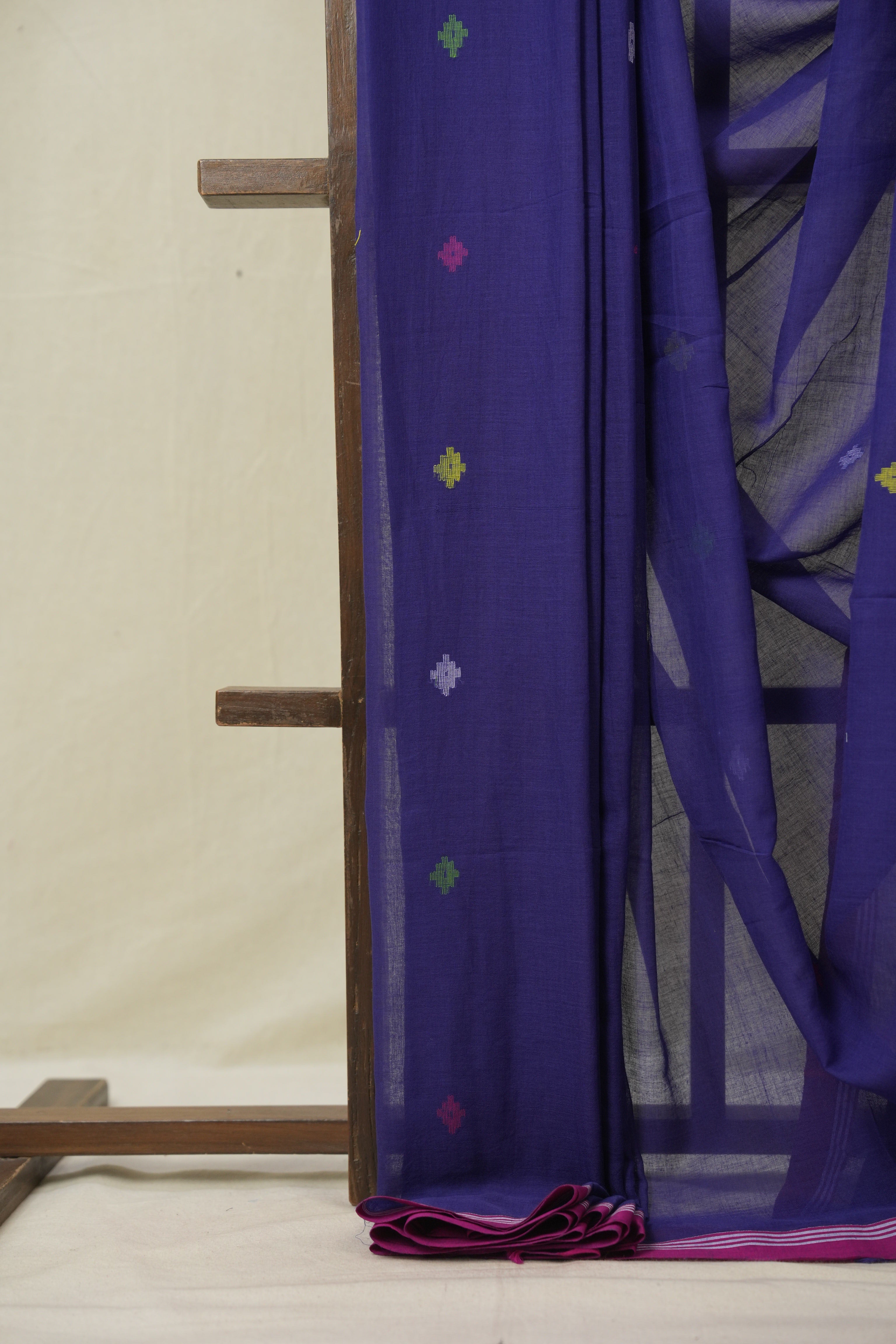 Navy Blue Mul Bengal Cotton Jamdani Saree - SRNBBCJS235