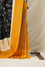 Black Yellow Pochampalli Cotton Ikat Saree - SRBYPCIS553