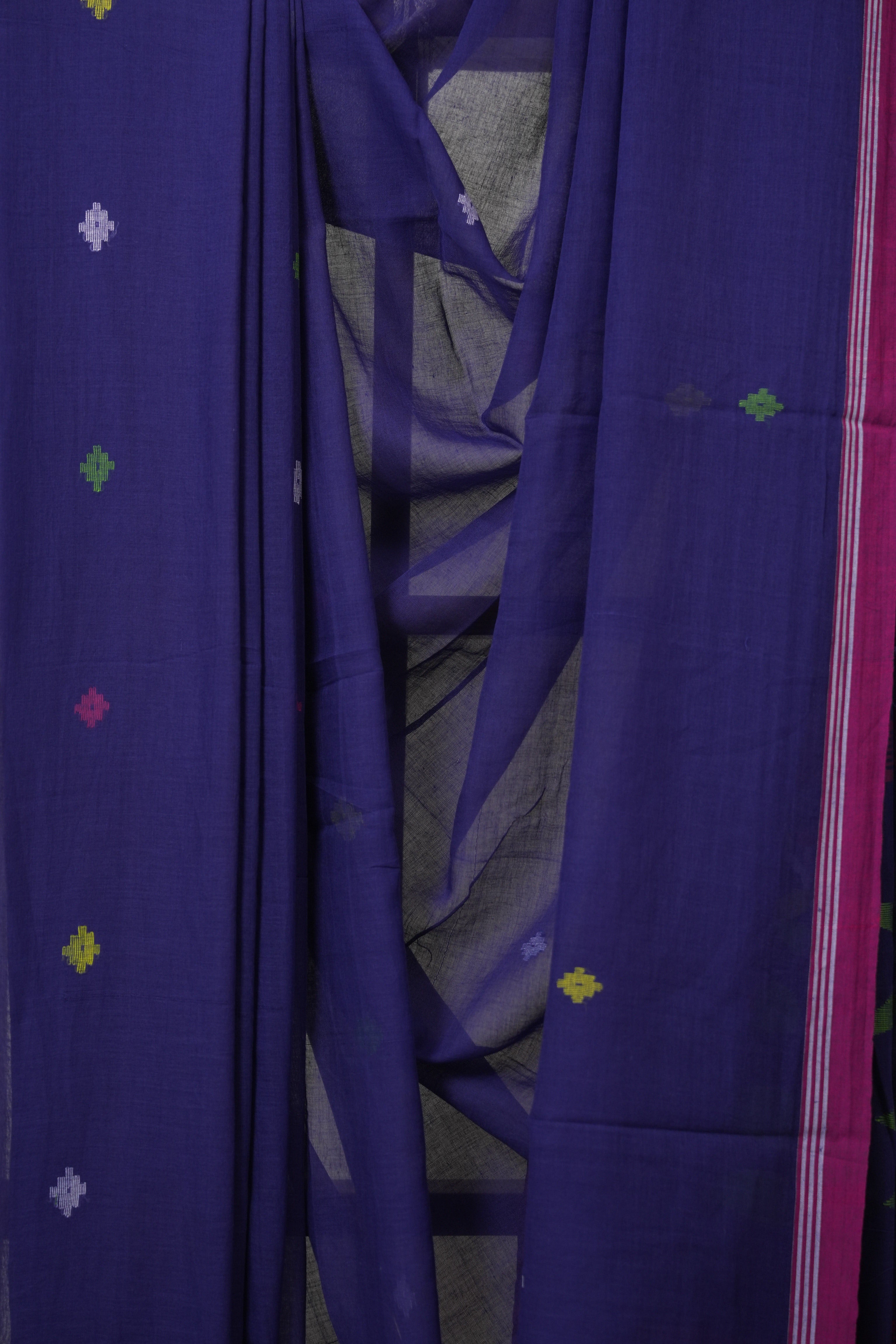 Navy Blue Mul Bengal Cotton Jamdani Saree - SRNBBCJS235