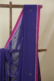 Navy Blue Mul Bengal Cotton Jamdani Saree - SRNBBCJS235