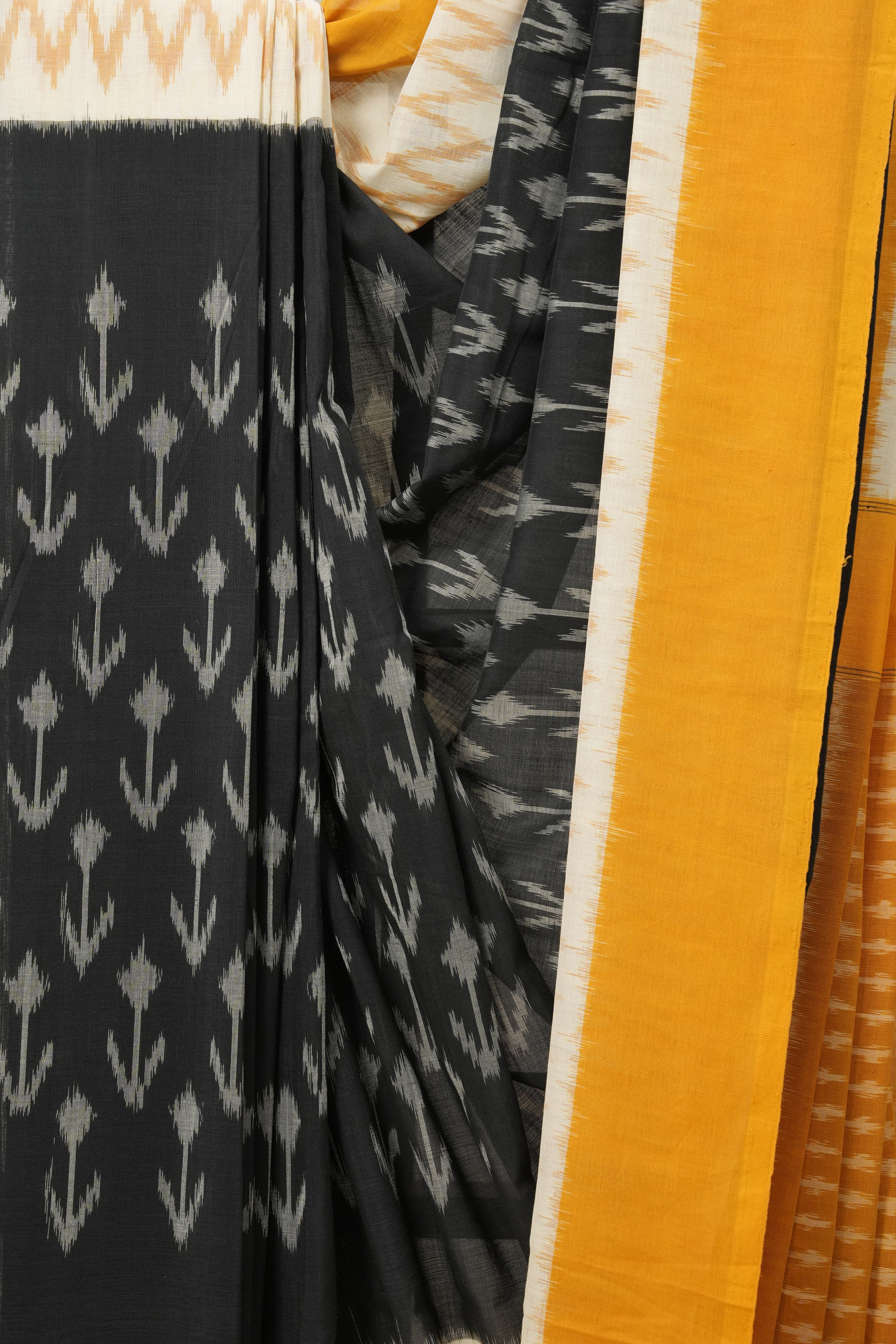 Black Yellow Pochampalli Cotton Ikat Saree - SRBYPCIS553