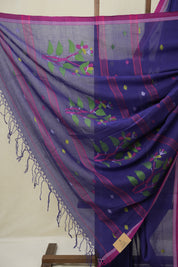 Navy Blue Mul Bengal Cotton Jamdani Saree - SRNBBCJS235