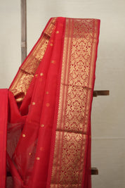 KumKum Red Hanborder Pattu Chanderi Silk Saree - SRKRHPCSS491