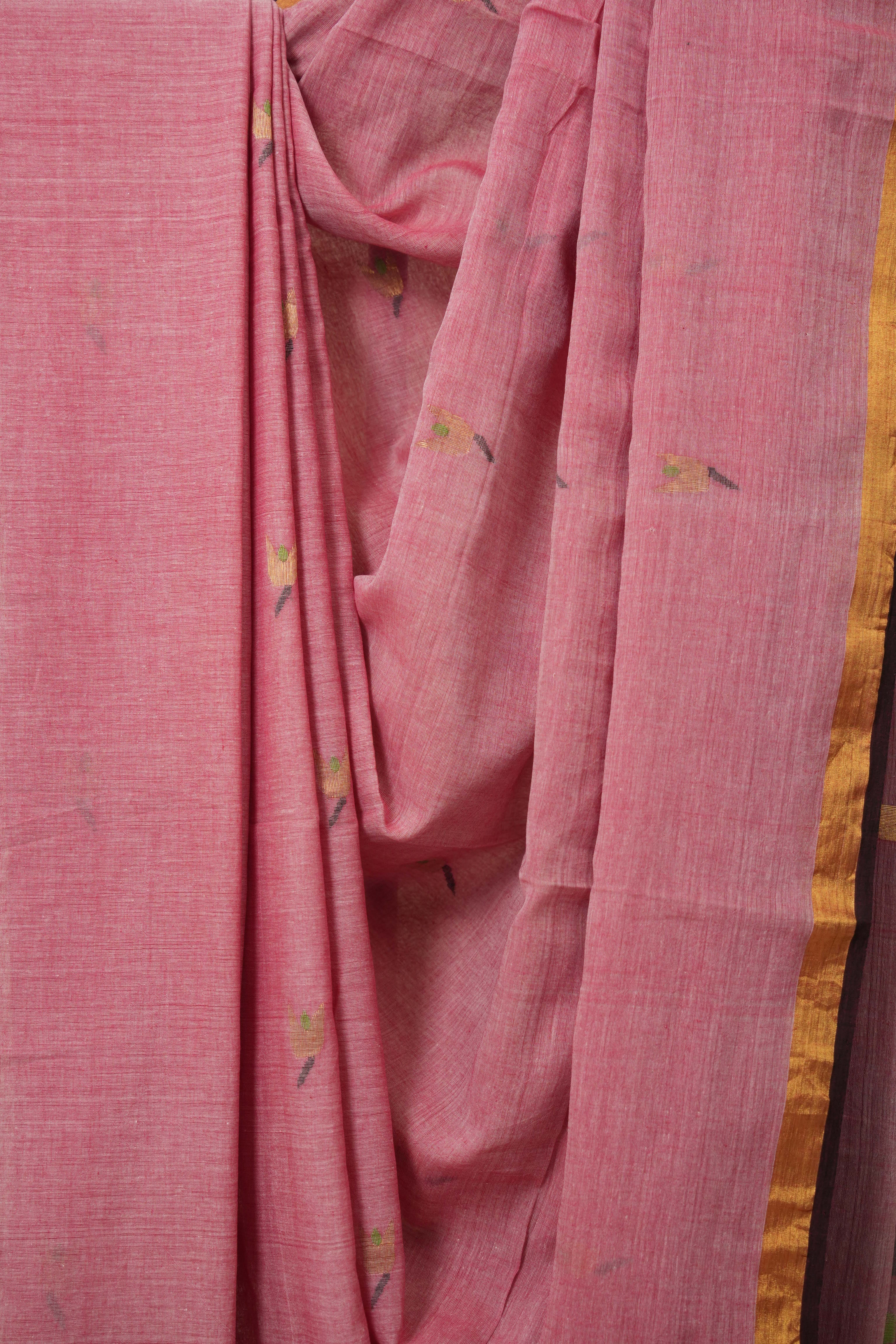 Dusty Pink Mul Bengal Cotton Jamdani Saree - SRDPBCJS236