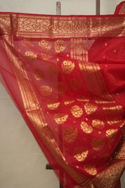 KumKum Red Hanborder Pattu Chanderi Silk Saree - SRKRHPCSS491