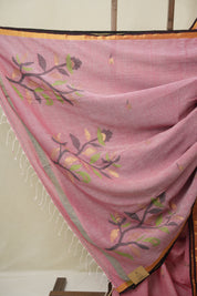 Dusty Pink Mul Bengal Cotton Jamdani Saree - SRDPBCJS236