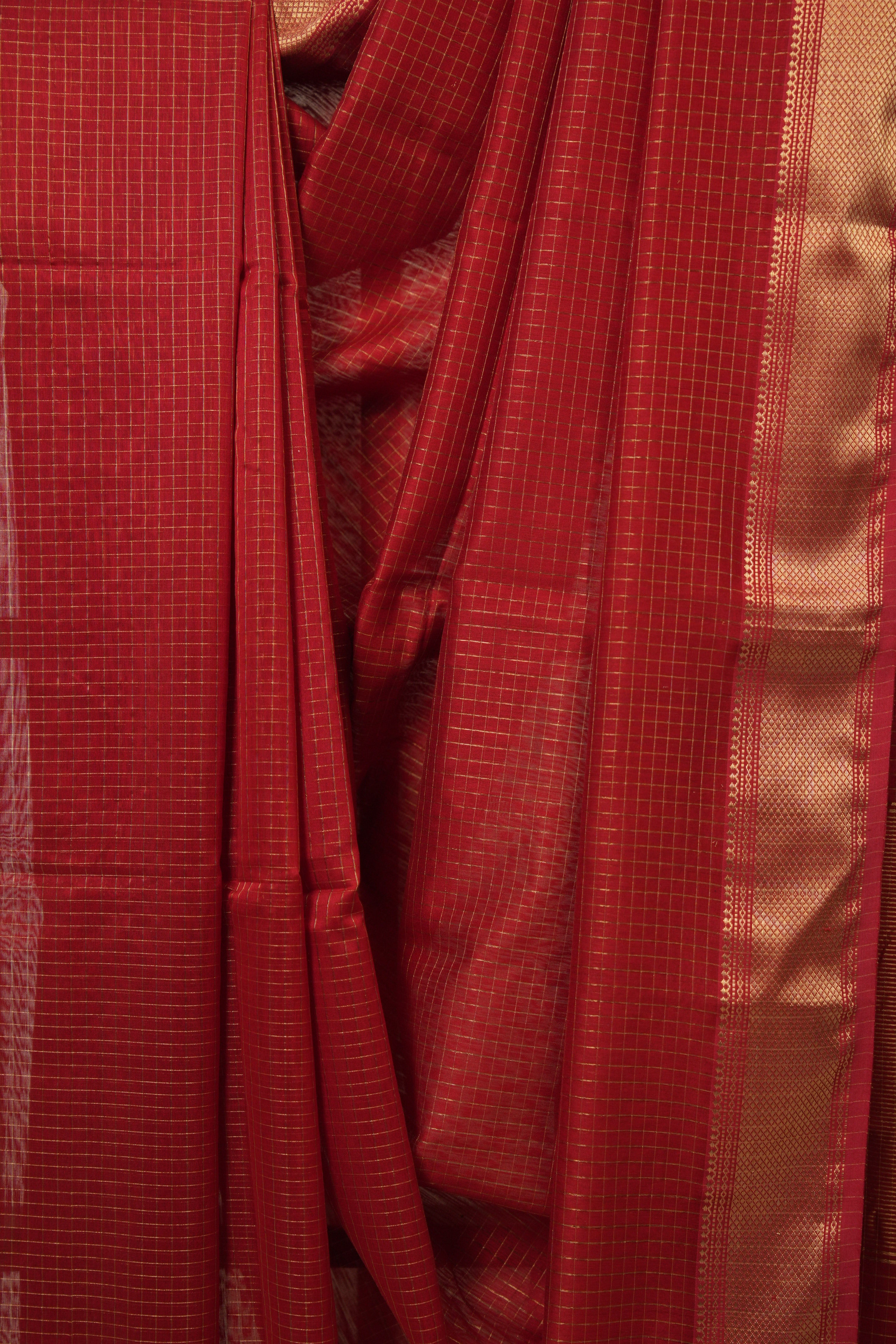 Red Maheshwari Saree - SRRMS1138