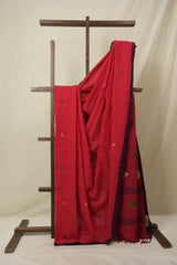 Red Mul Bengal Cotton Jamdani Saree - SRRBCJS234