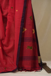Red Mul Bengal Cotton Jamdani Saree - SRRBCJS234