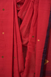 Red Mul Bengal Cotton Jamdani Saree - SRRBCJS234