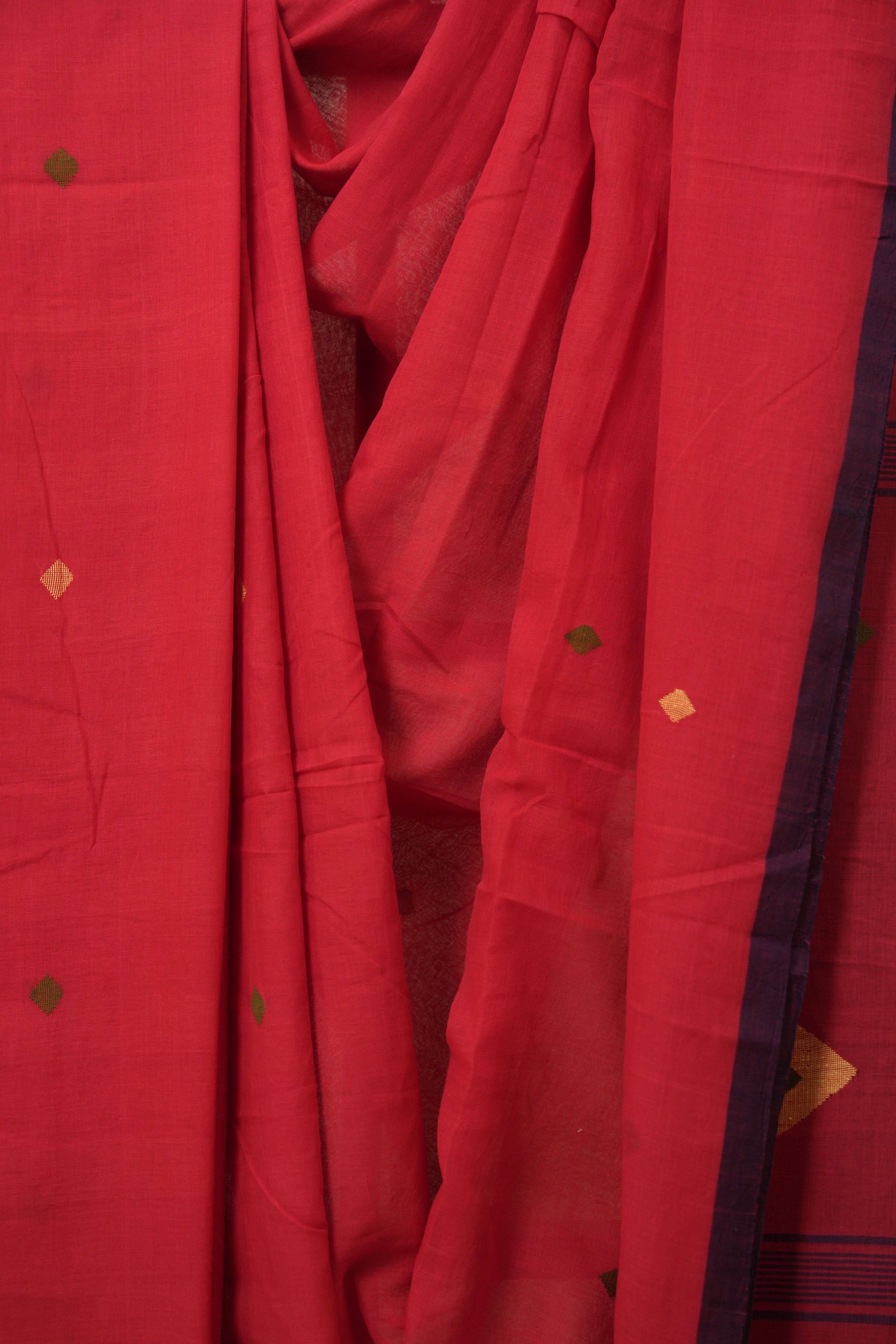 Red Mul Bengal Cotton Jamdani Saree - SRRBCJS234
