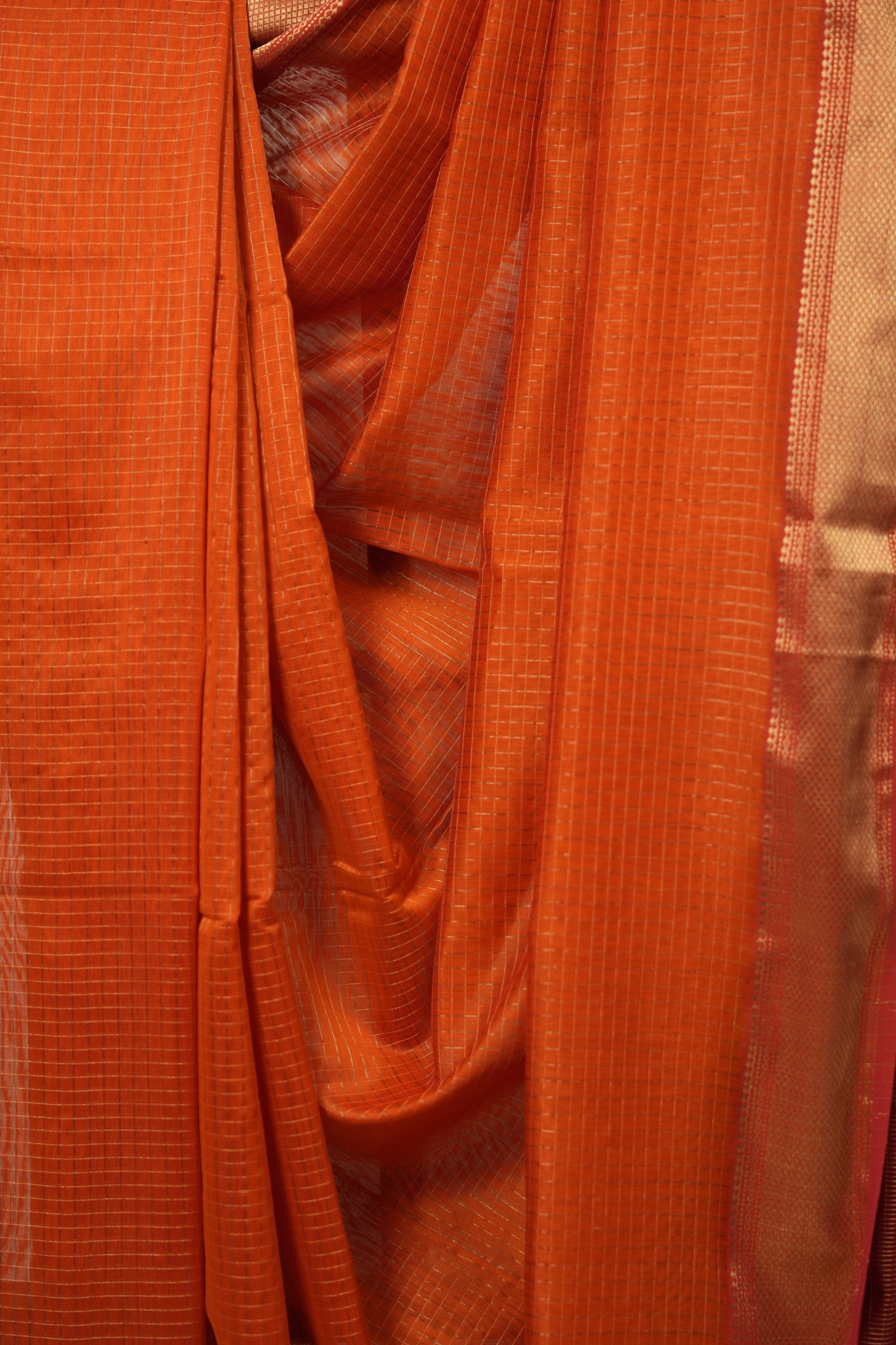 Orange Maheshwari Saree - SROMS1136