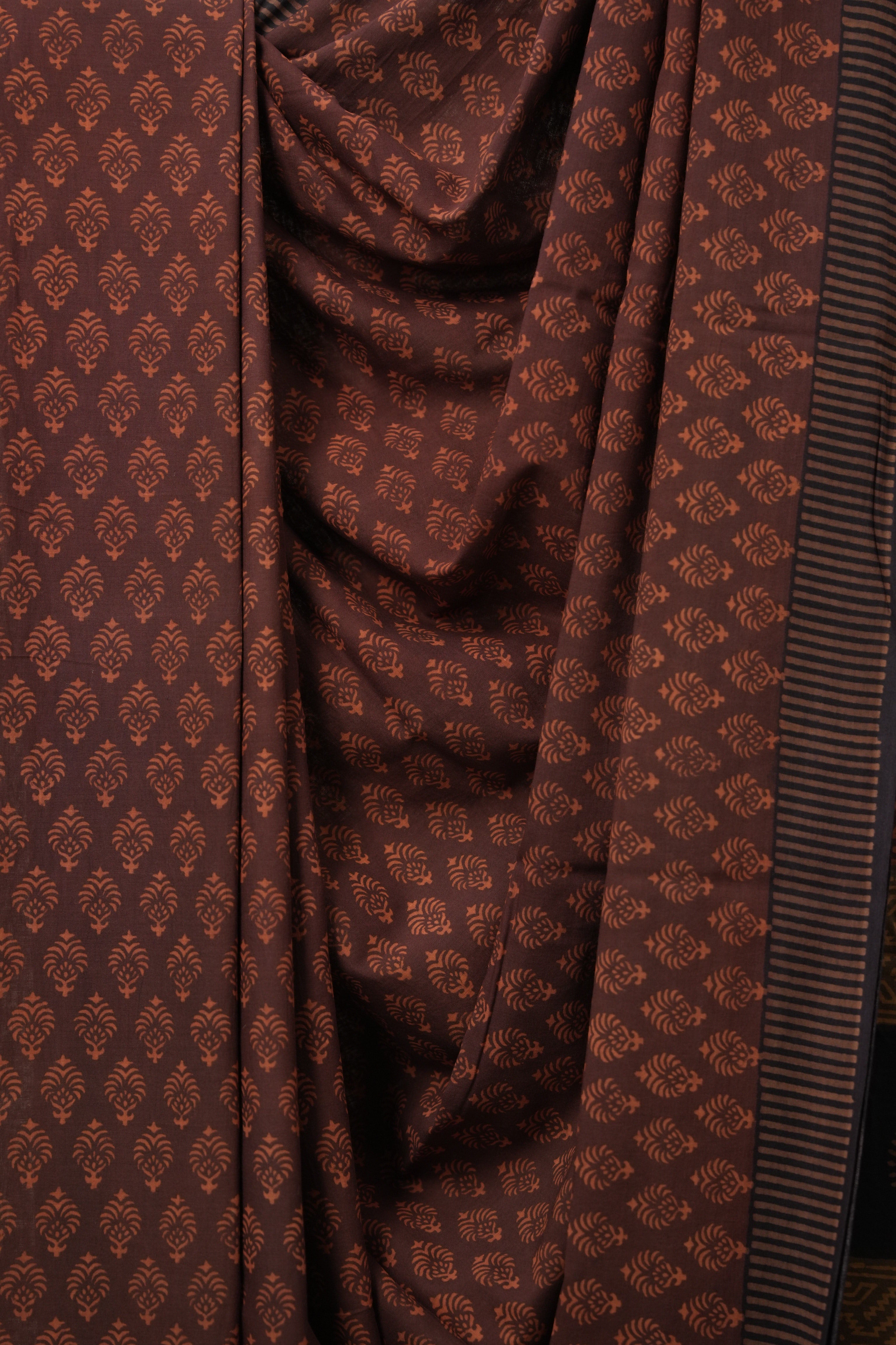 Maroon Brown HBP Cotton Saree - SRMBCS3118