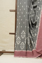 Grey Pochampalli Cotton Ikat Saree - SRGPCIS492