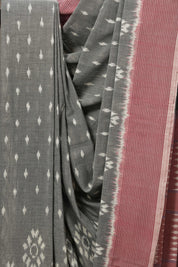 Grey Pochampalli Cotton Ikat Saree - SRGPCIS492