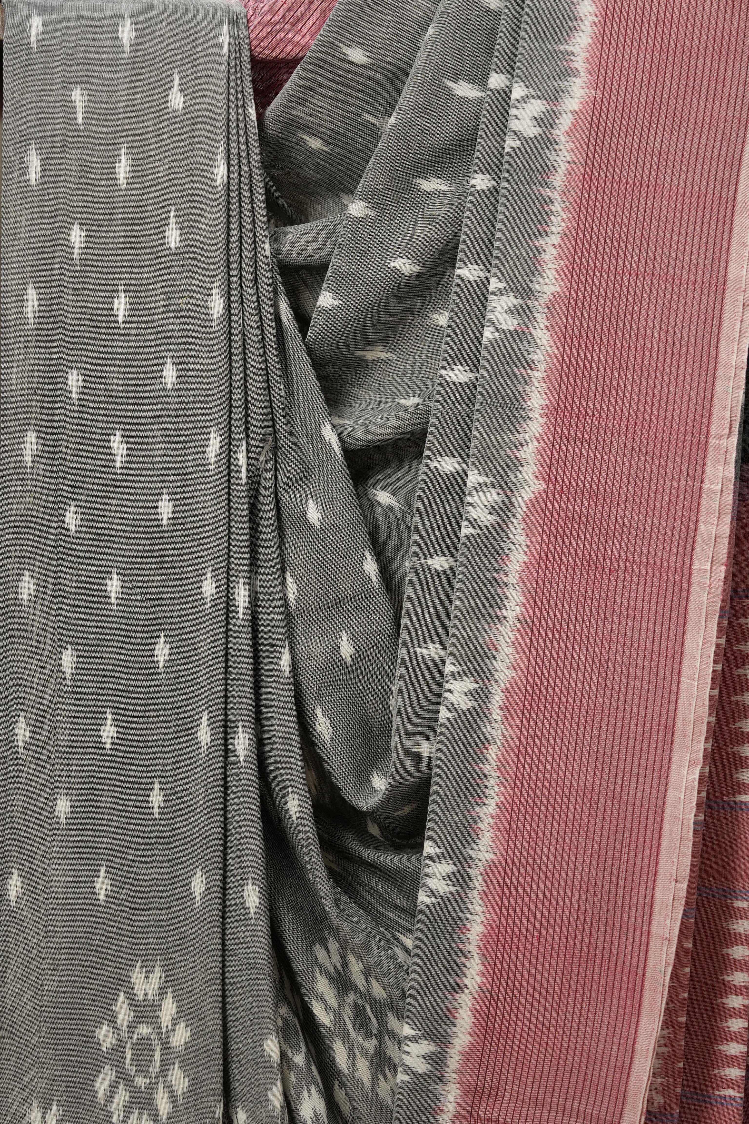 Grey Pochampalli Cotton Ikat Saree - SRGPCIS492