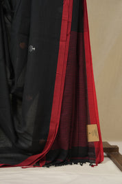 Black Bengal Mul Cotton Saree - SRBBMCS072