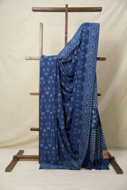 Indigo Blue HBP Cotton Saree - SRIBCS3115
