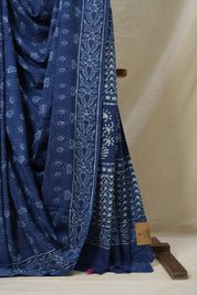 Indigo Blue HBP Cotton Saree - SRIBCS3115