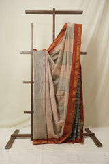 Beige HBP Cotton Silk Saree With Maheshwari Border - SRBCSS1576