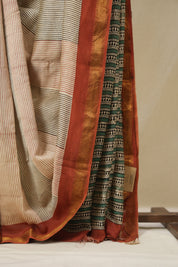 Beige HBP Cotton Silk Saree With Maheshwari Border - SRBCSS1576