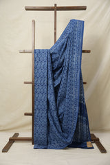 Indigo Blue HBP Cotton Saree - SRIBCS3113