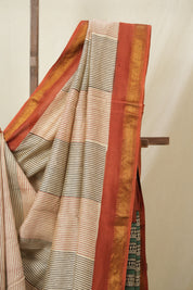 Beige HBP Cotton Silk Saree With Maheshwari Border - SRBCSS1576