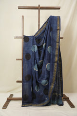 Blue HBP Cotton Silk Saree With Maheshwari Border - SRBCSS1580