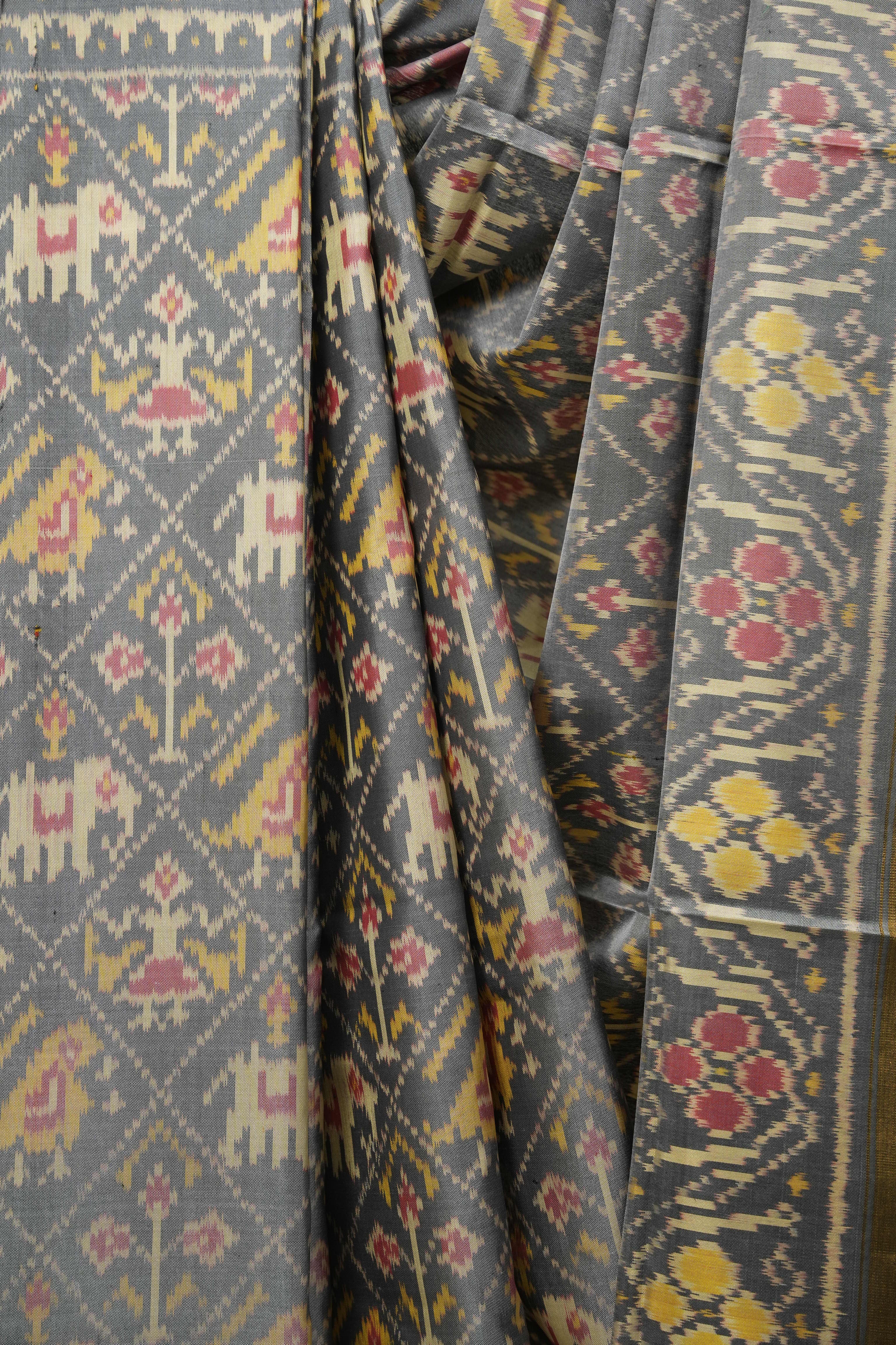 Grey Rajkot Patola Silk Saree - SRGRPSS649