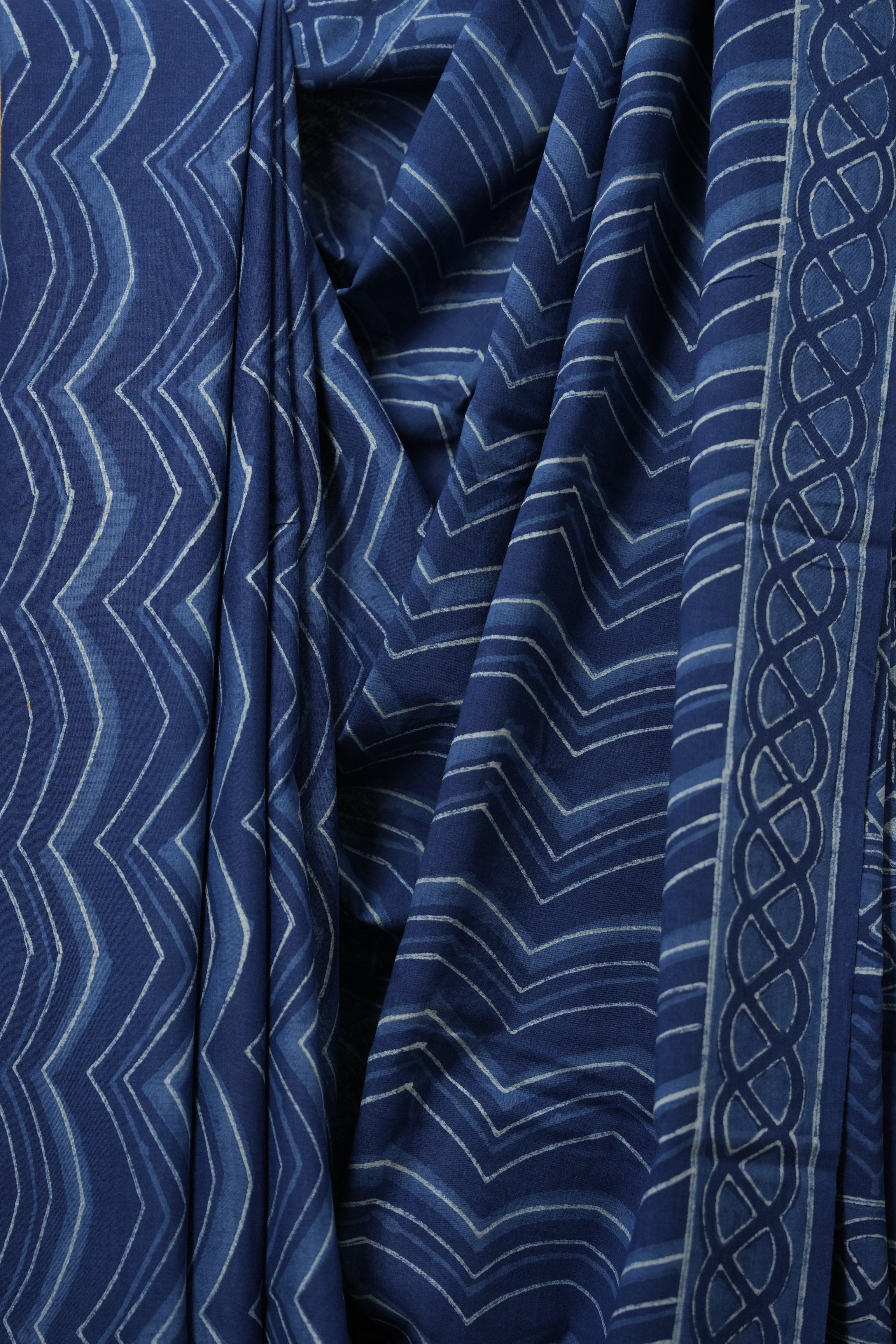 Indigo Blue HBP Cotton Saree - SRIBCS3112