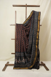 Black Brown HBP Cotton Silk Saree With Maheshwari Border - SRBBCSS1579