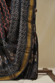 Black Brown HBP Cotton Silk Saree With Maheshwari Border - SRBBCSS1579